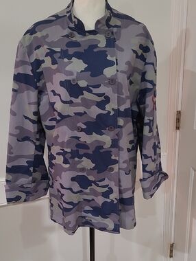 Julin Serra Men's Double-Breasted Camouflage Chef Coat - Blue/Grey - Size M